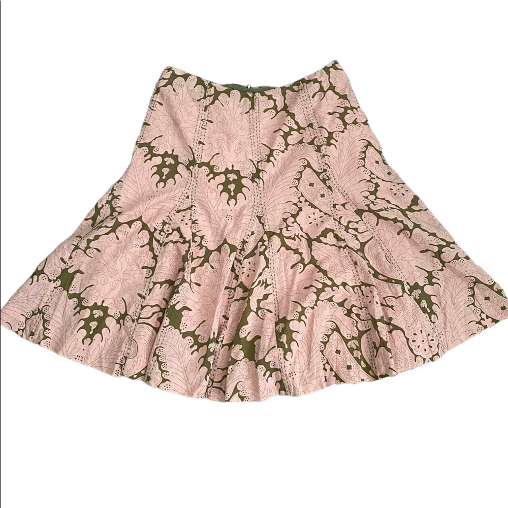 Elevenses Anthropologie Flirty Pink
Green Retro Paisley Fit+Flare Skirt 2